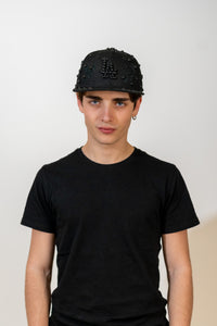 Snapback Cap Full Black LA Distressed Pearl