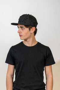 Snapback Cap Full Black LA Distressed Pearl
