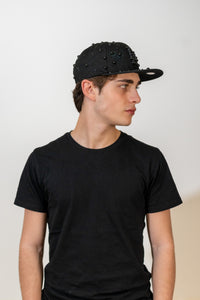 Snapback Cap Full Black LA Distressed Pearl