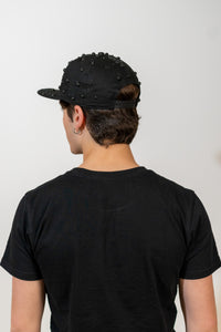 Snapback Cap Full Black LA Distressed Pearl