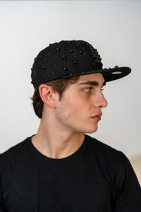 Snapback Cap Full Black LA Distressed Pearl