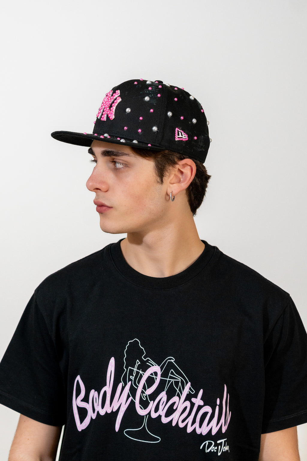 Snapback Cap Pink and White New York Distressed Pearl