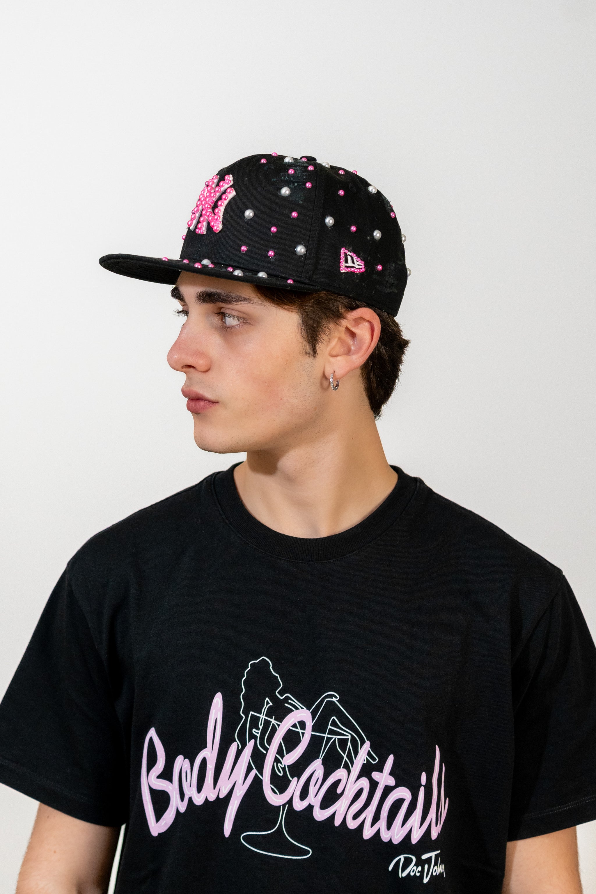 Snapback Cap Pink and White New York Distressed Pearl
