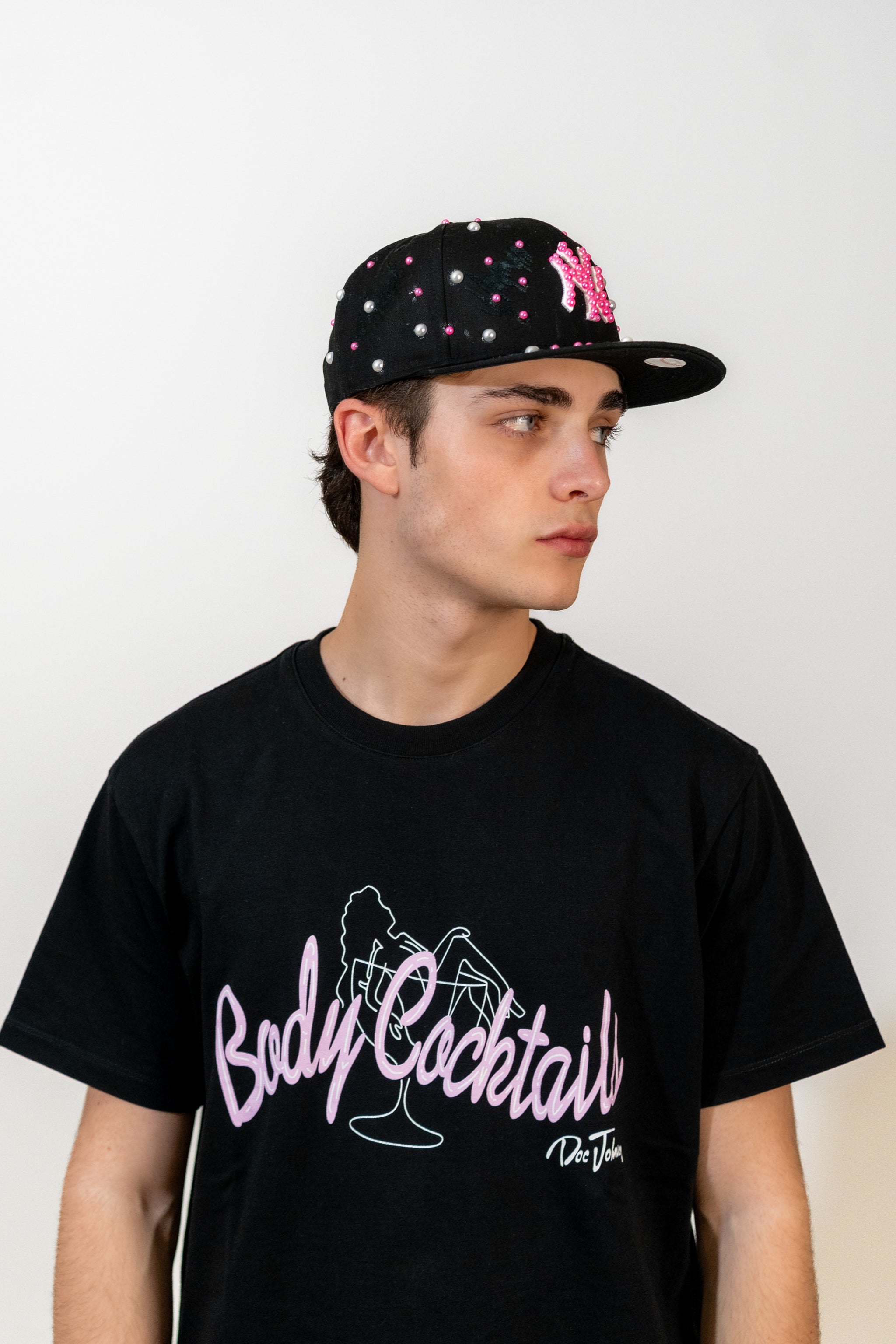 Snapback Cap Pink and White New York Distressed Pearl