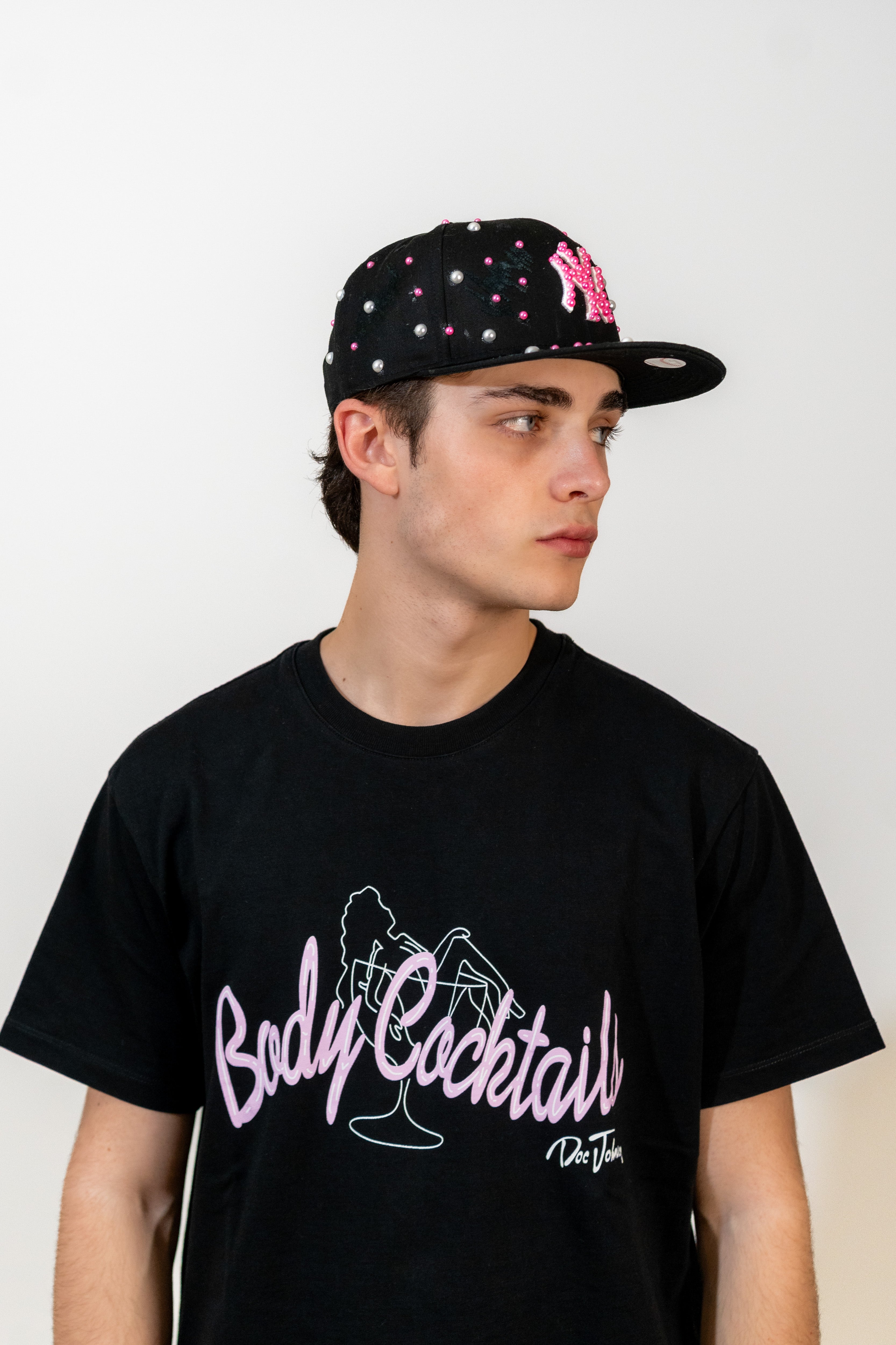 Snapback Cap Pink and White New York Distressed Pearl