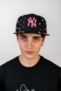 Snapback Cap Pink and White New York Distressed Pearl