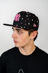 Snapback Cap Pink and White New York Distressed Pearl