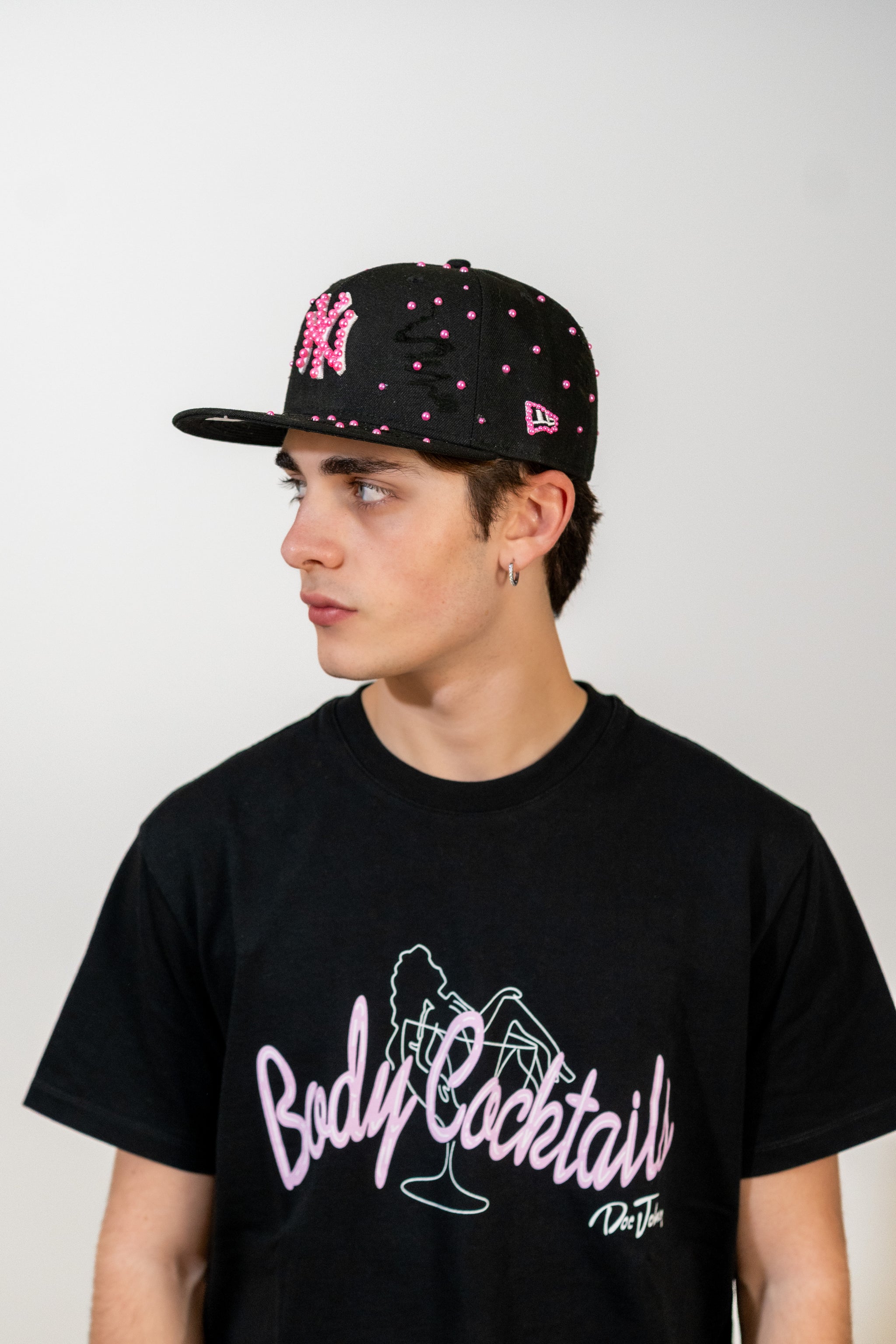 Snapback Cap Pink New York Distressed Pearl