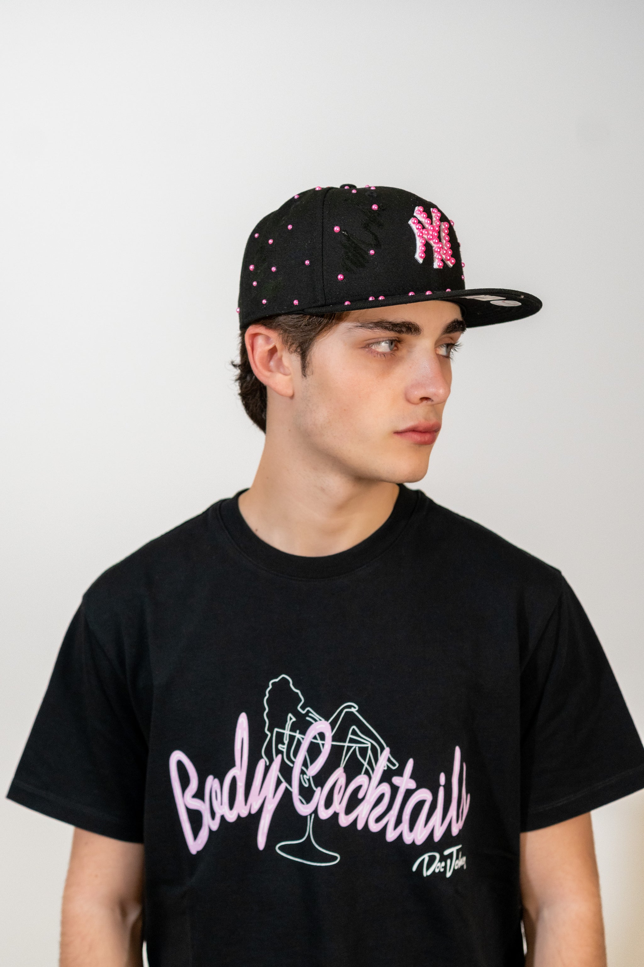 Snapback Cap Pink New York Distressed Pearl