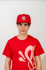 Snapback Cap Red New York Distressed Pearl