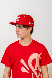 Snapback Cap Red New York Distressed Pearl