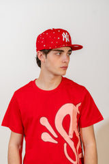 Snapback Cap Red New York Distressed Pearl