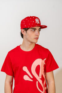 Snapback Cap Red New York Distressed Pearl