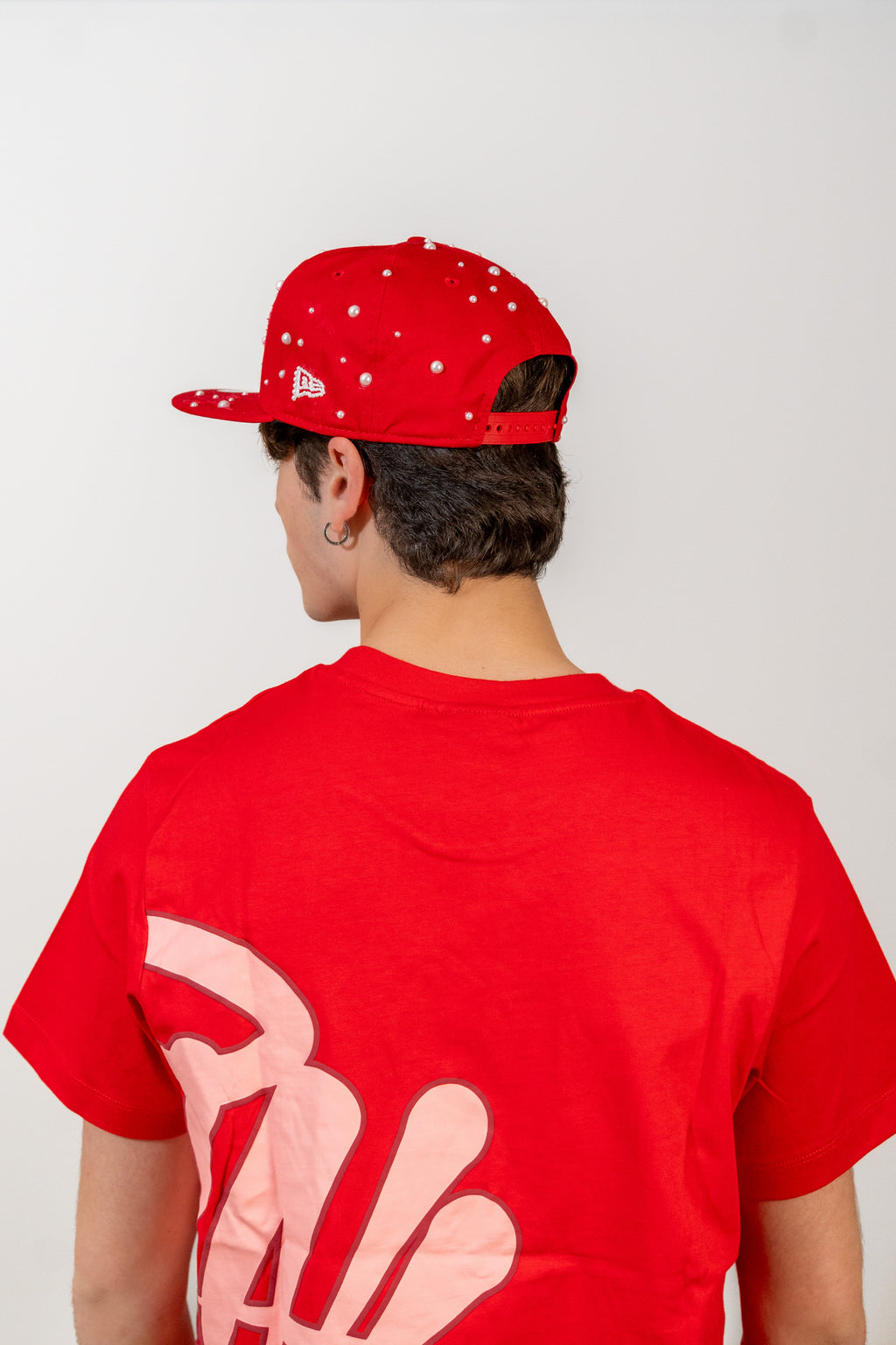 Snapback Cap Red New York Distressed Pearl