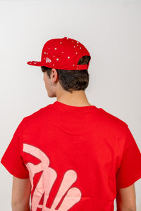 Snapback Cap Red New York Distressed Pearl