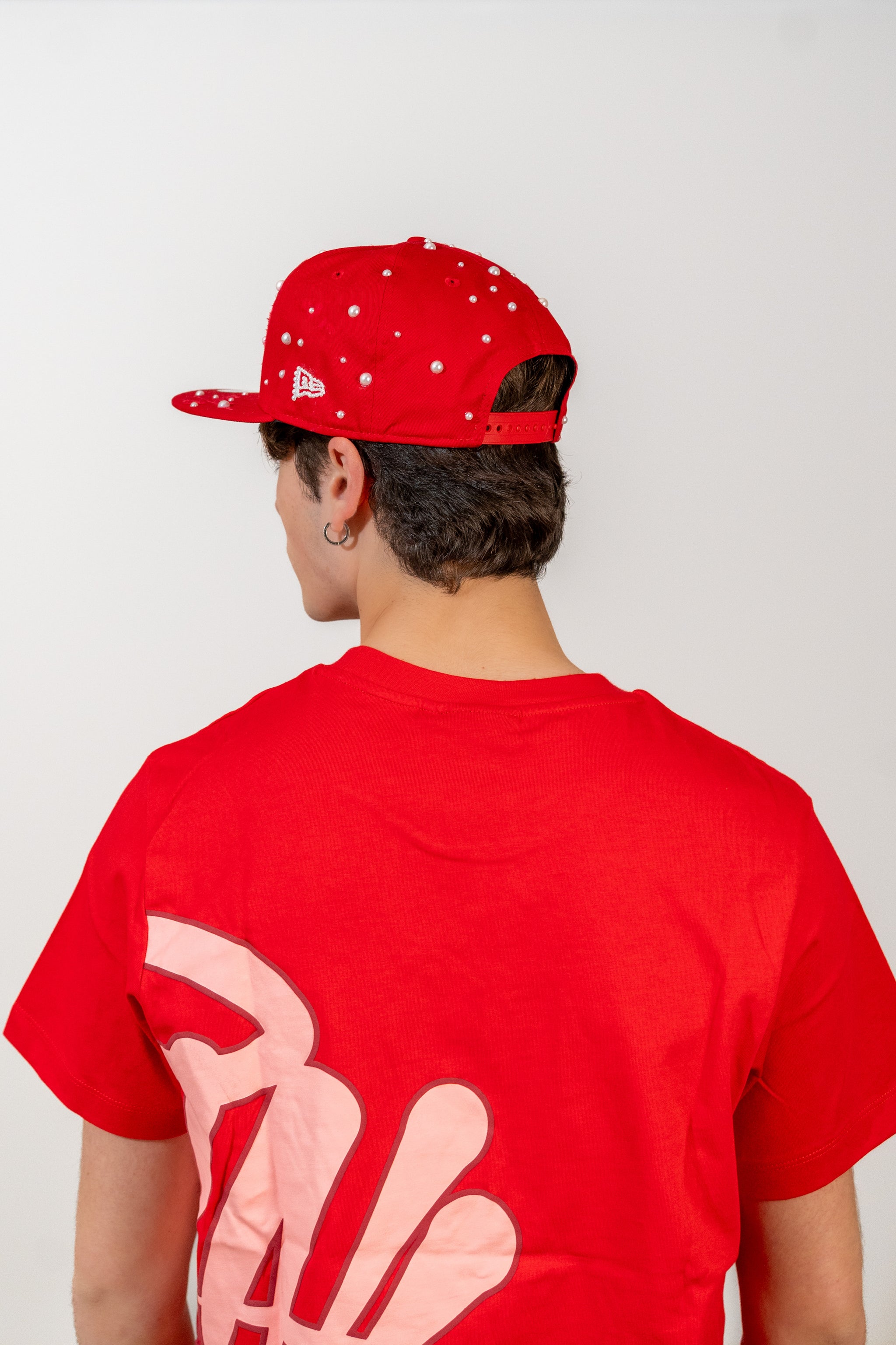 Snapback Cap Red New York Distressed Pearl