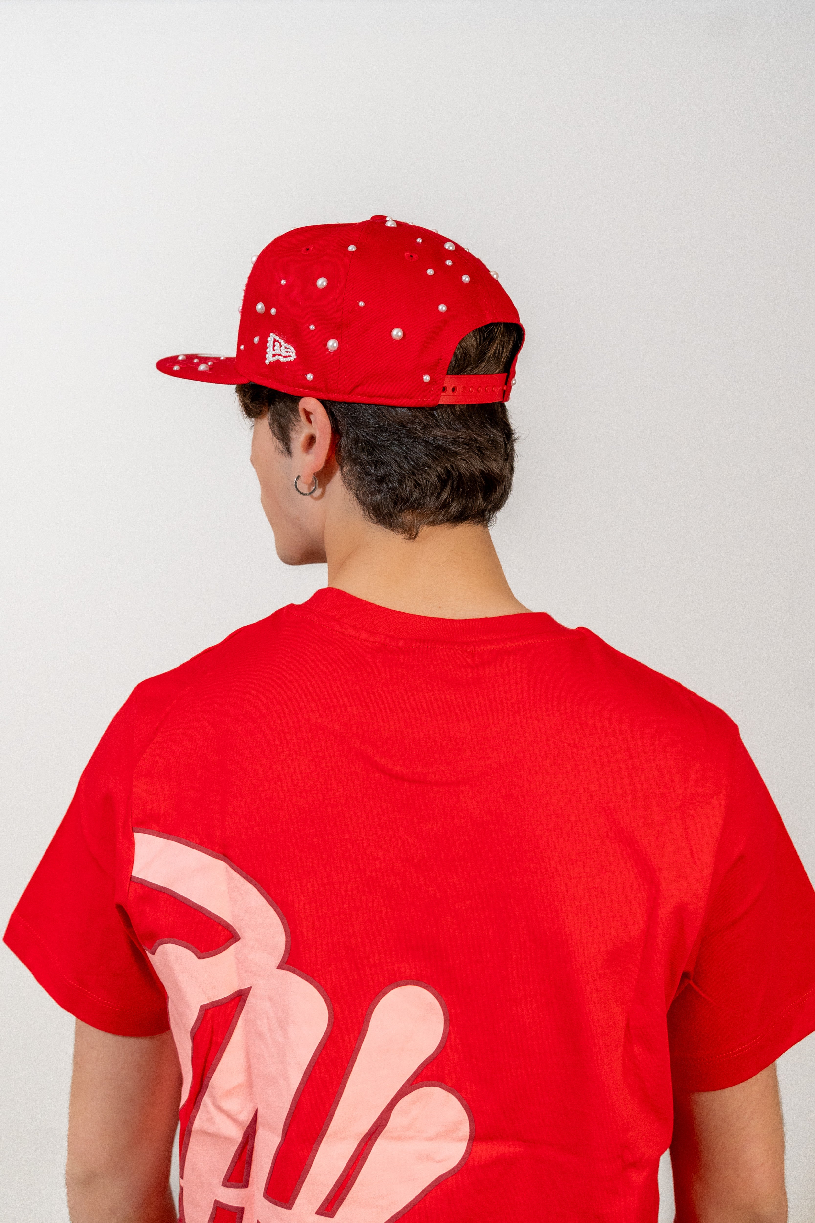 Snapback Cap Red New York Distressed Pearl