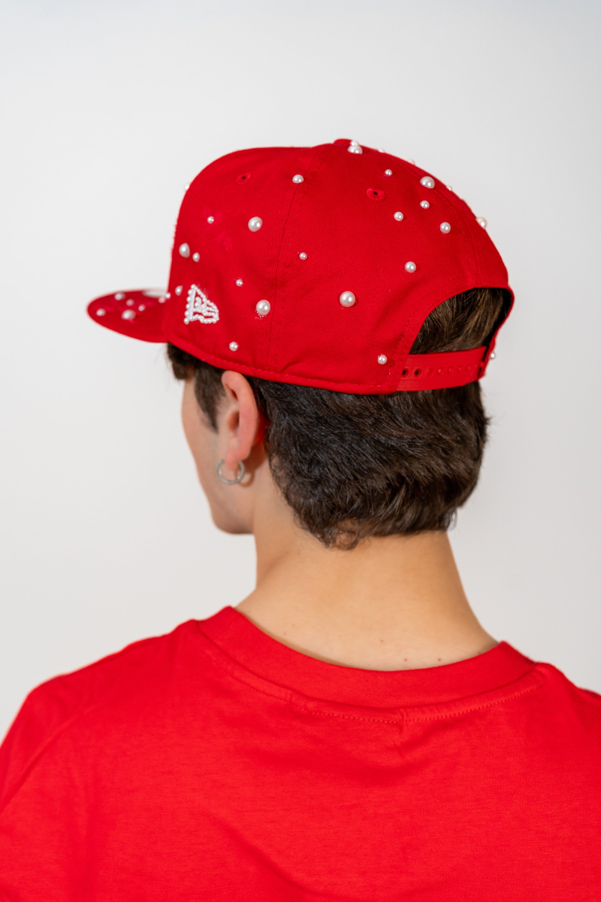 Snapback Cap Red New York Distressed Pearl