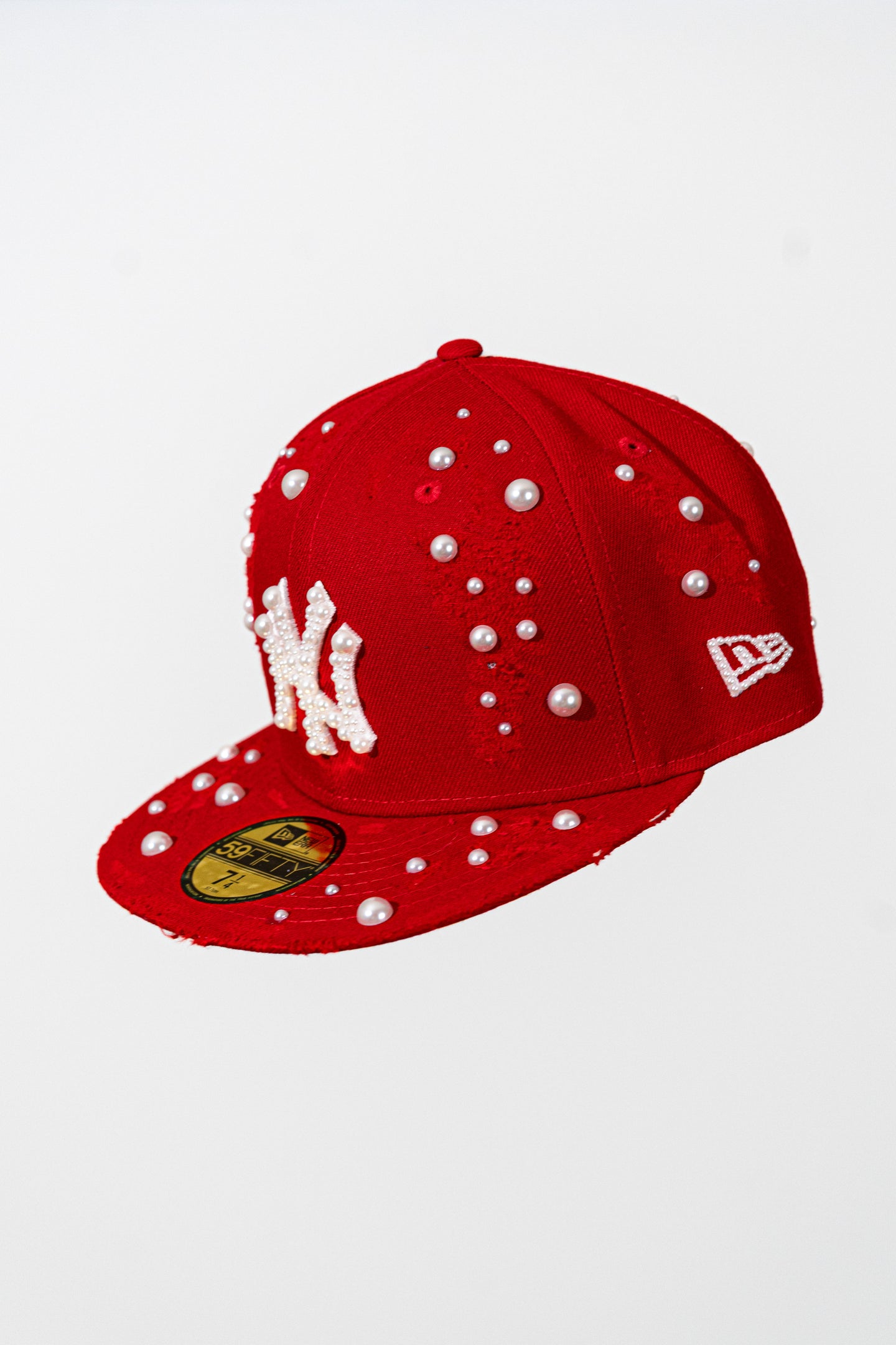Snapback Cap Red New York Distressed Pearl